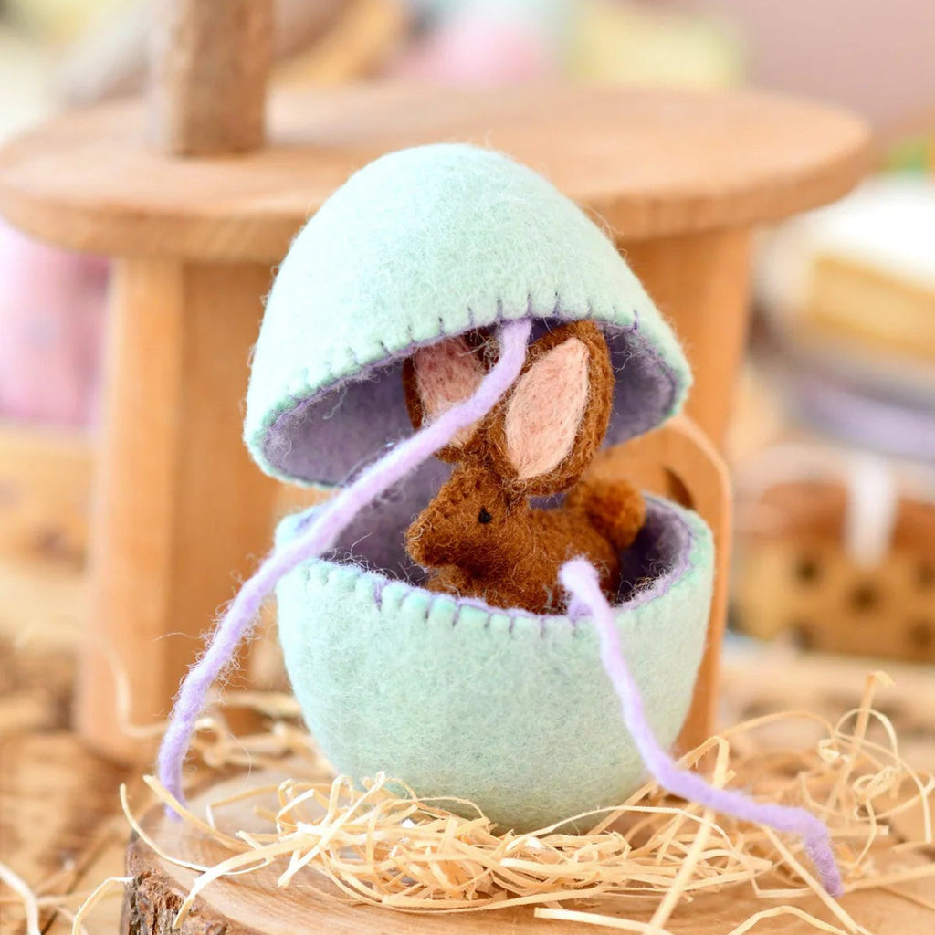 TARA TREASURES Felt Surprise Egg with Brown Bunny Inside – Forest of Play