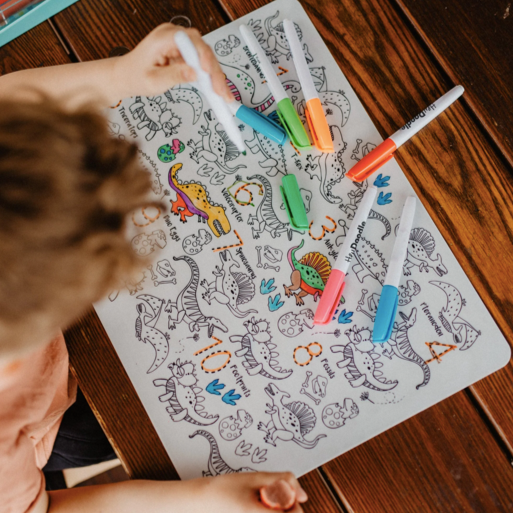 Hey Doodle DinoRoar Colouring mat, with boy.