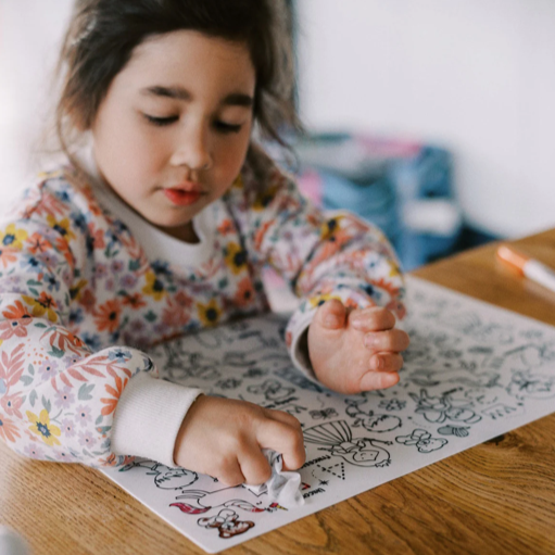 Hey Doodle Sugar and Spice Silicone Colouring Mat with girl cleaning mat.