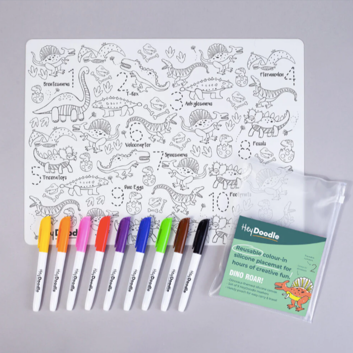 Hey Doodle DinoRoar Colouring mat, with pens.